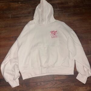 Bershka Cream Hoodie with Pink Design